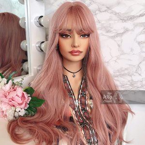 24" Ashy Pink Wig With Bangs| Jessica